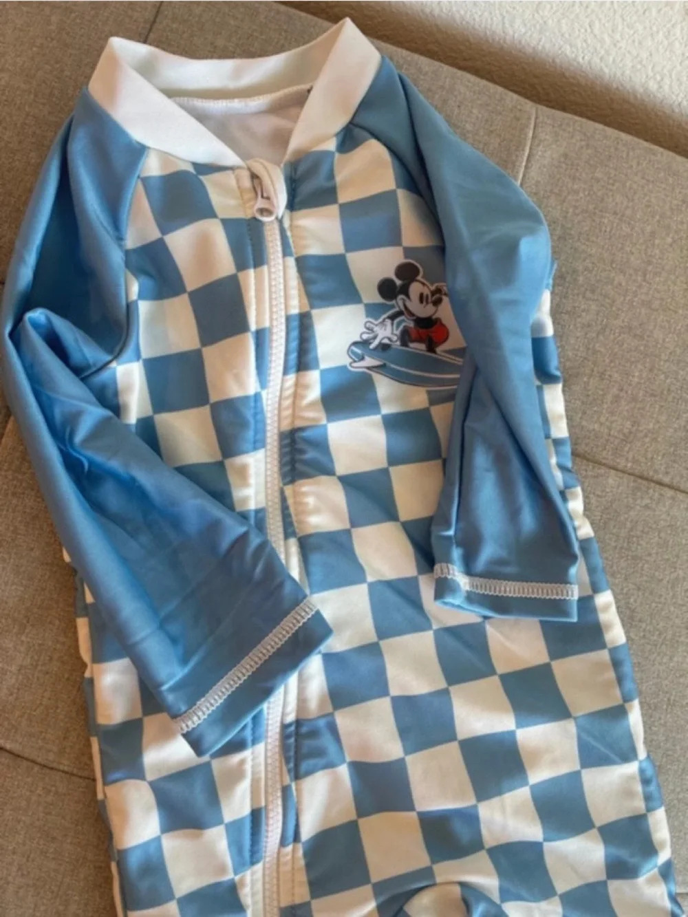Disney Baby Blue & White Check Mickey Kids Rash Guard